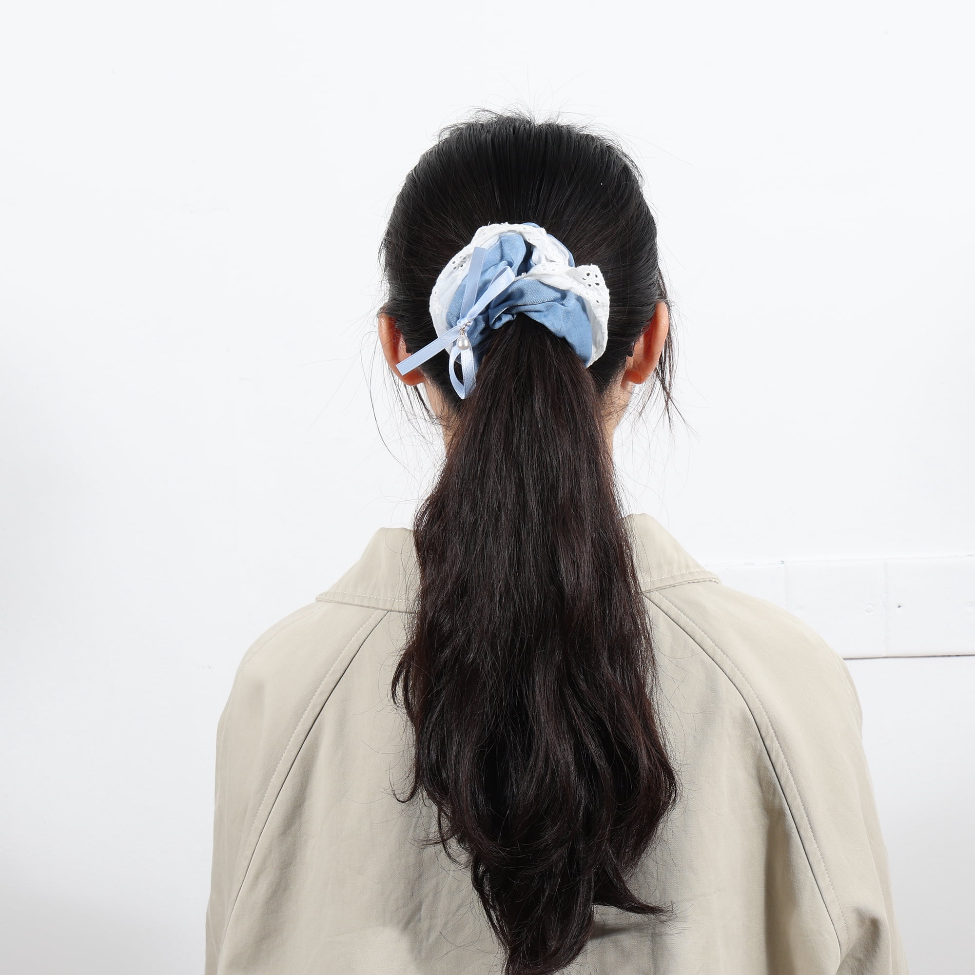 Unique Bargains Denim Hair Ties All Occasions Hair Types 1 Pc Light Blue, White