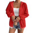 thumbnail image 2 of Women's Zip Up Hooded Jacket Textured Long Sleeve Lightweight Cardigan Casual Loose Outerwear For Beach, Casual Outings 2XL, 2 of 4