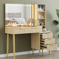 thumbnail image 6 of Ataucjin Fluted Makeup Vanity Desk with 36" HD Lighted Mirror, 48" Big Modern Vanity Desk with Mirror and Lights, Dressing Table with 5 Drawers & Shelves, Glass Top for Bedroom, 6 of 6