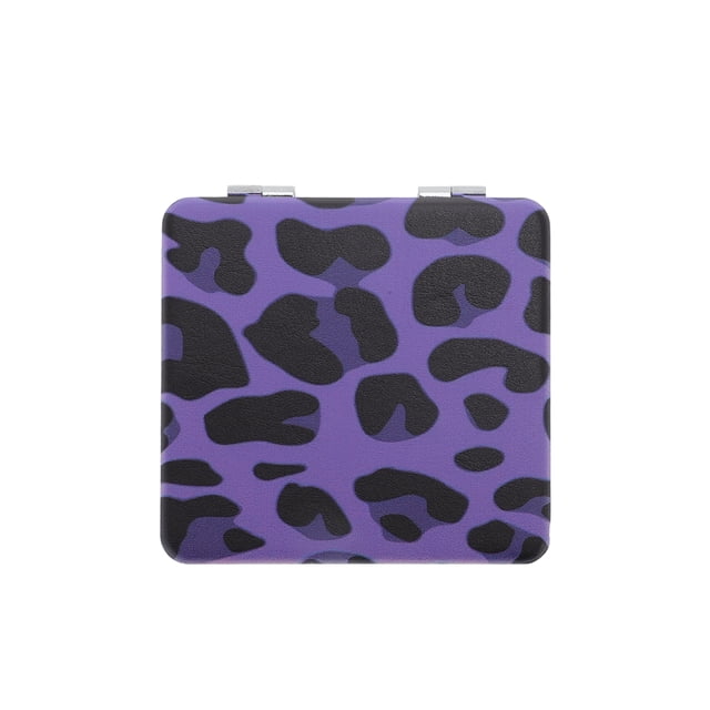 Espejo de Maquillaje Plegable Rectangular Único de 1 Pc para Viajes Vacacionales Morado PU Acero Inoxidable Vidrio