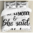 thumbnail image 1 of Engagement Party Duvet Cover Set King Size, Hand Written Oriental Design Wedding Engagement Quote Artwork Print, Decorative 3 Piece Bedding Set with 2 Pillow Shams, Black and White, by Ambesonne, 1 of 3