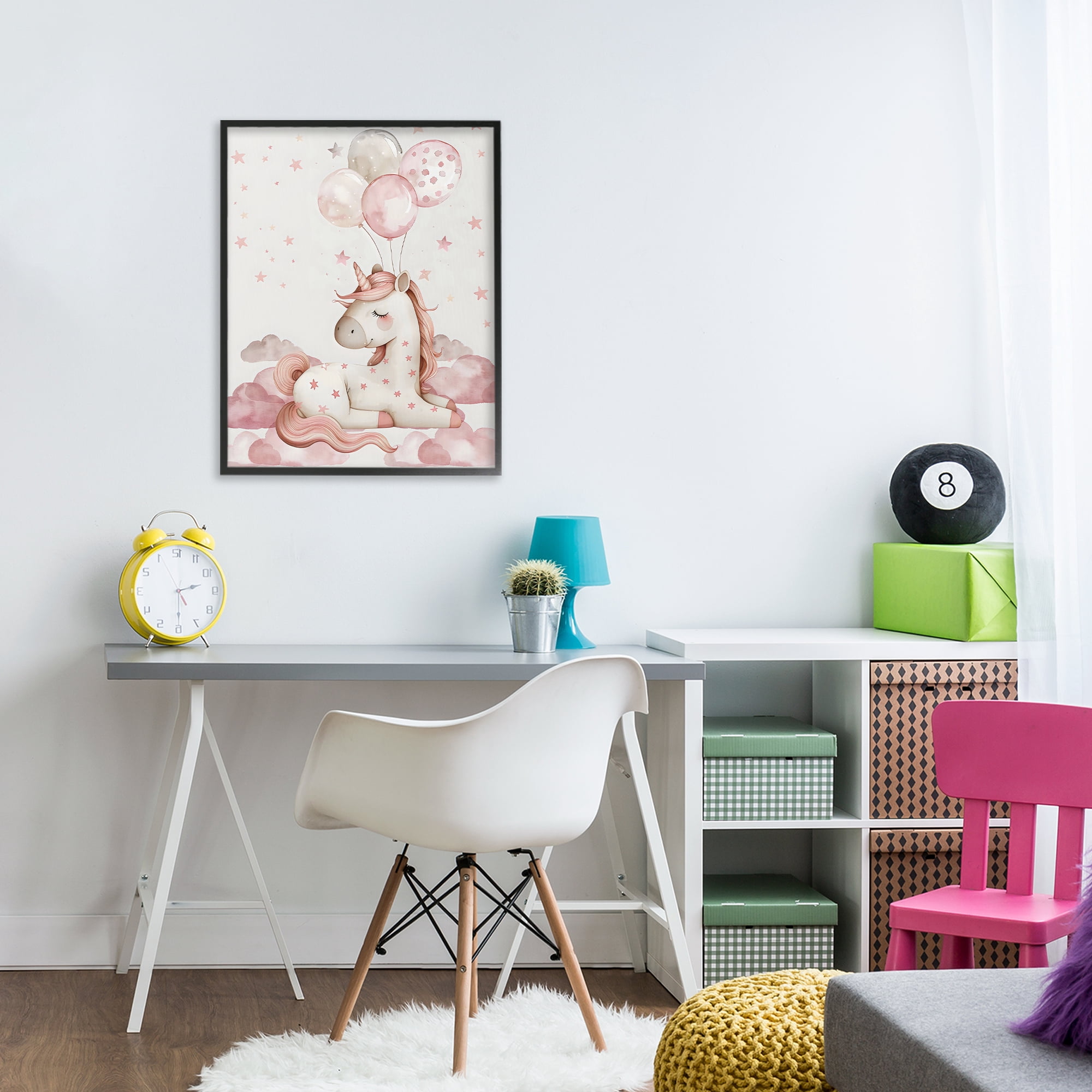 Stupell Industries Pink Unicorn with Balloons Black Framed Giclee Art, design by LSR Design Studio