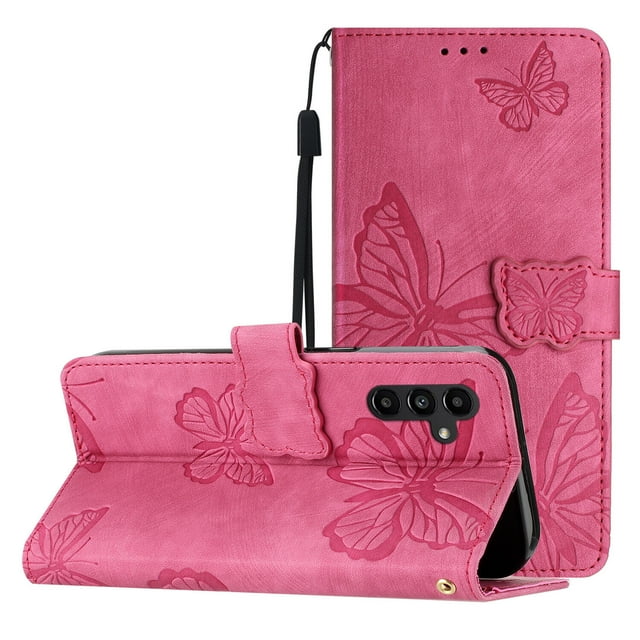 Compatible avec Samsung Galaxy A14 5G/ 4G Étui Gaufré Papillon avec Portefeuille et Support