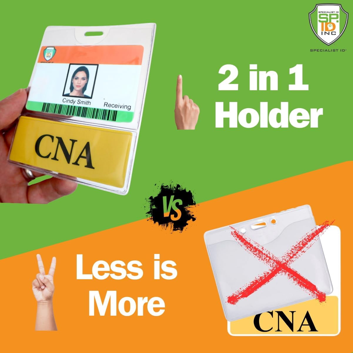 5 Pack - CNA BadgeBottom Horizontal CNA Badge Buddy & CNA Badge Holder Combo - Heavy Duty 2 in 1 Badge Bottom I’D Nursing Accessories - Double Sided Clear Sleeve by Specialist ID