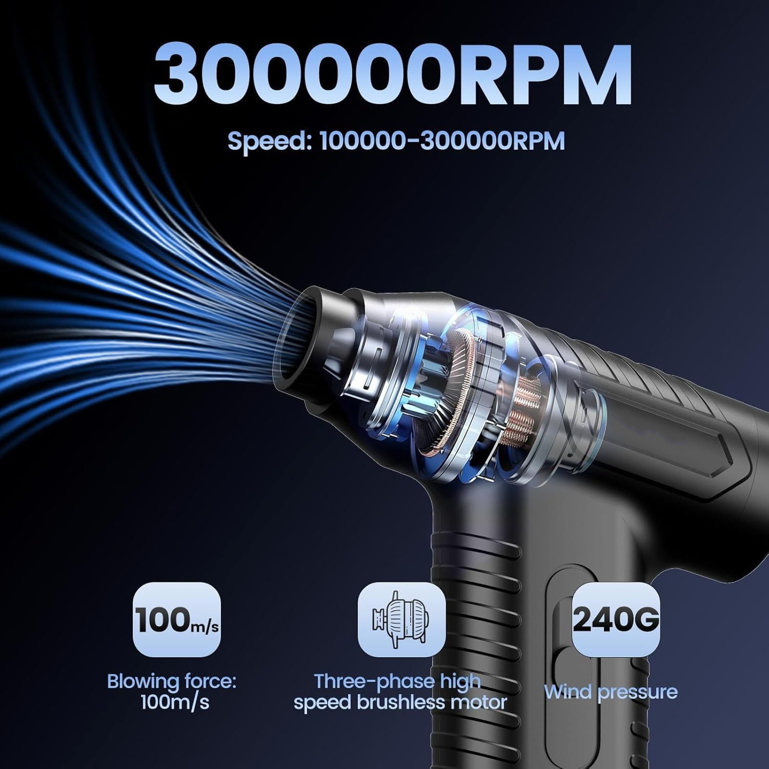 Compressed Air Duster, 300000RPM Electric Air Duster Cordless, Jet Dry Blower, Portable Air Blower, Powerful Replace Compressed Air Can, No Canned Air, for Computer Clean, Keyboard, Car Dry, Home