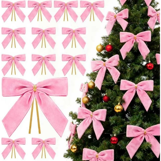 30 Nœuds Rouges pour Arbres de Noël, Nœuds en Velours Rouge, Nœuds en Ruban de Velours vintage de Noël, Décorations des Fêtes, Convenant aux Décorations de Noël, Ornements des Fêtes, Emballage Cadeau et Mariages.,Rose