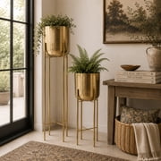 CosmoLiving by Cosmopolitan 39, 46H Tall Dome Gold Metal Planter with Removable Stand (2 Count)