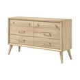 thumbnail image 4 of Benjara Kali 60 Inch Wide Dresser, 6 Drawers, Nickel Handles, Oak Brown Solid Wood, 4 of 6