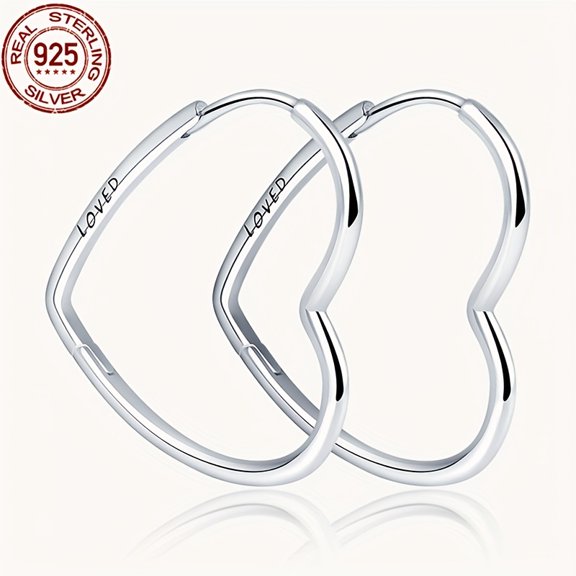 [Elegant 925 Sterling Silver Earrings] 1 Pair Elegant 925 Sterling Silver Heart Hoop Earrings, Synthetic Stone, Sexy Style, Gift for Women, Perfect for Valentine'S Day, Birthday, Christmas,,Silver