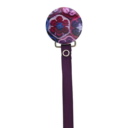Purple Crochet Flowers Pacifier Clip with Matching Ribbon