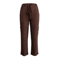 thumbnail image 4 of Nhthy Women's Solid Summer Drawstring Waist Cargo Pants Wide Leg Casual Loose Fit Trousers Brown XXL, 4 of 6