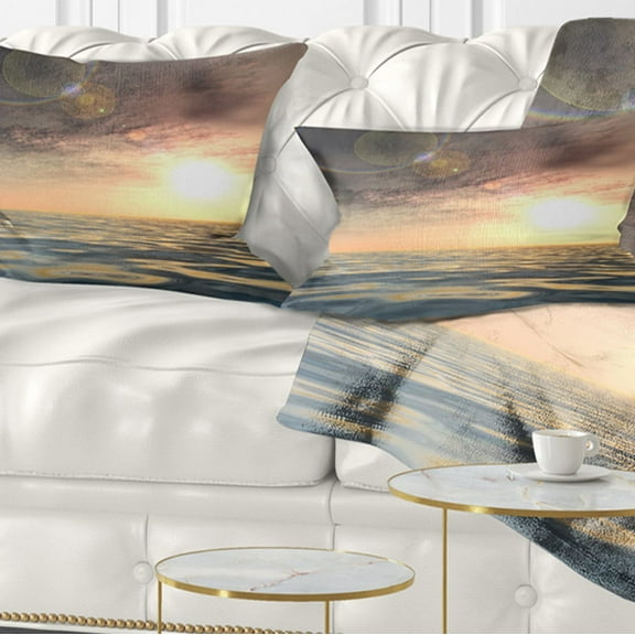 Designart Dark Sky with Clouds at Sunset - Beach Photo Throw Pillow - 12x20