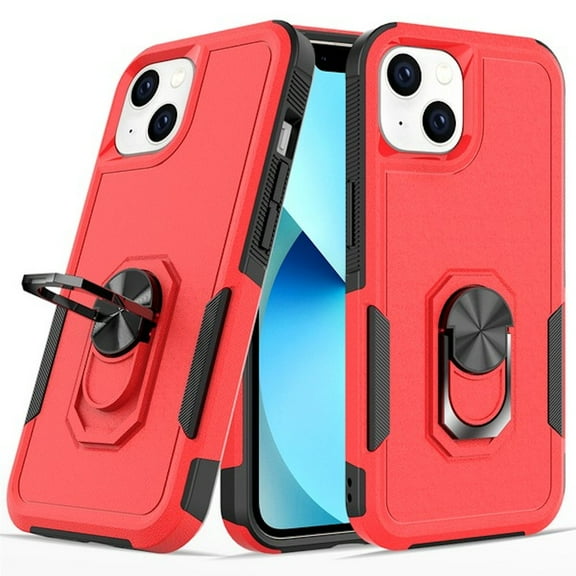 TUFF Shockproof Hybrid Armor Case with Ring Grip for iPhone 14 - Red