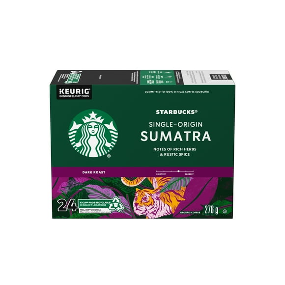 Single Origin Sumatra Coffee, Dark Roast, Keurig Coffee Pods, K-Cup, Full-bodied with notes of rich herbs, Rustic spice and muted acidity