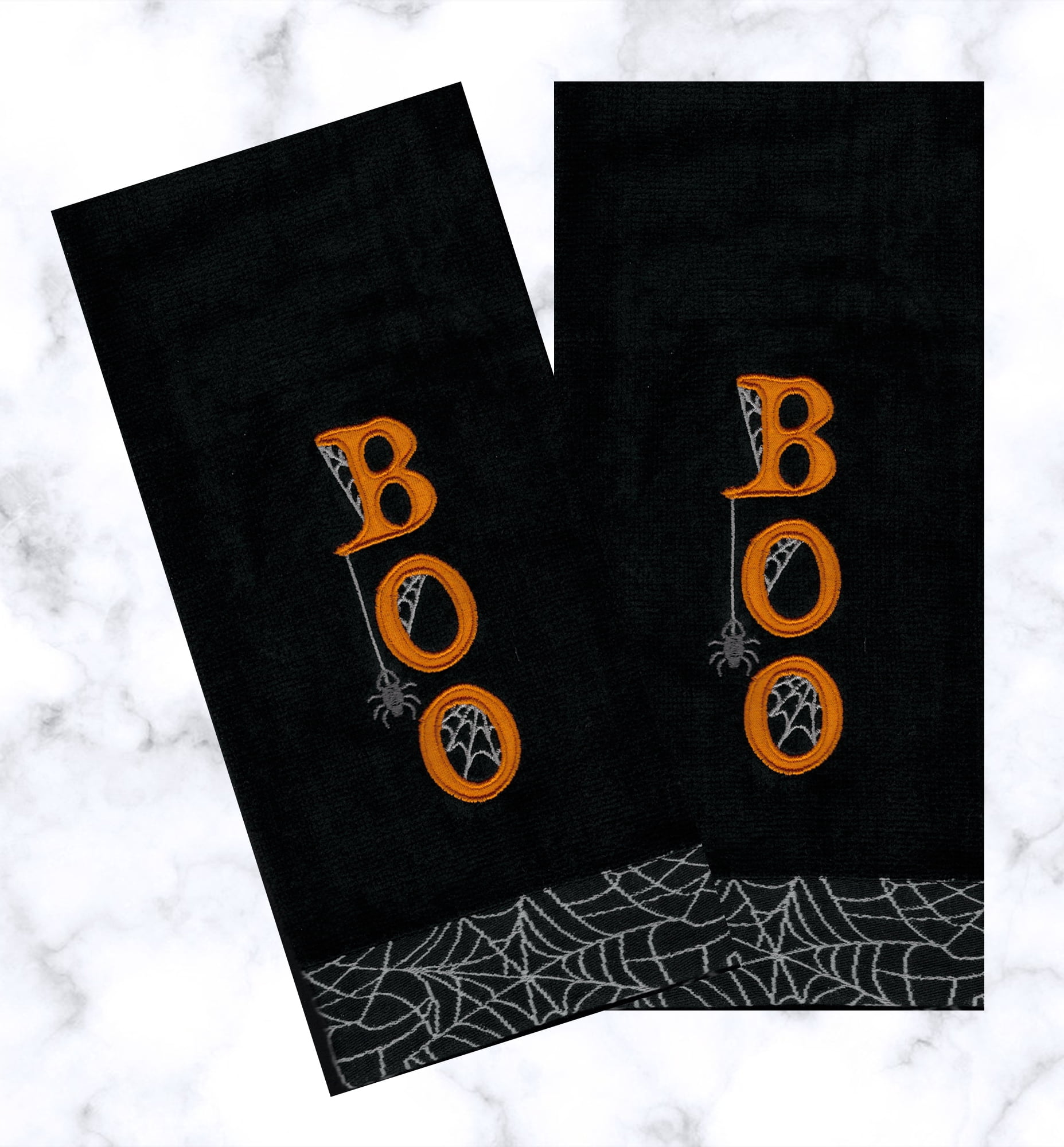 Spooky Boo Halloween Black Bath Hand Towels 2-Piece Celebrate Together