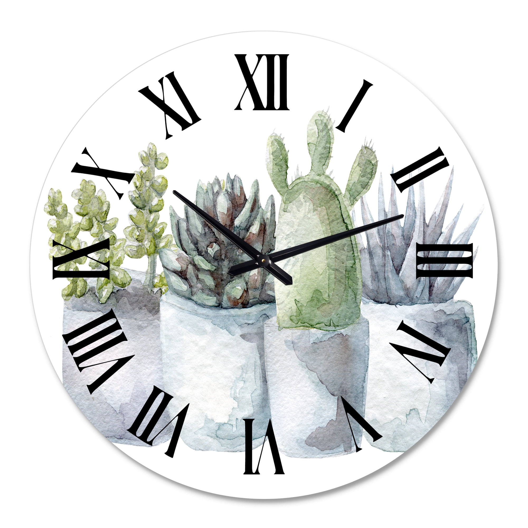 Designart 'Cactus And Succulent House Plants I' Farmhouse Wall Clock