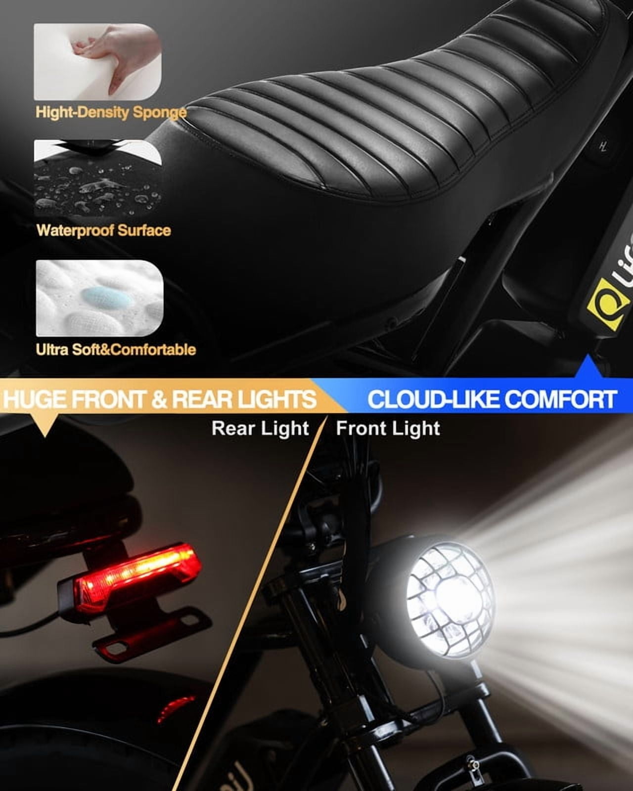 Spark Electric Bike for Adults, 1500W Peak Motor Over 28 MPH(Unlock to 35MPH) EBike, 20" Fat Tires with Dual Suspension & Brakes Motorcycle Black & Brown