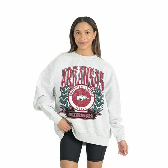 Women's Gameday Couture Gray Arkansas Razorbacks Premium Fleece Drop Shoulder Oversized Pullover Sweatshirt
