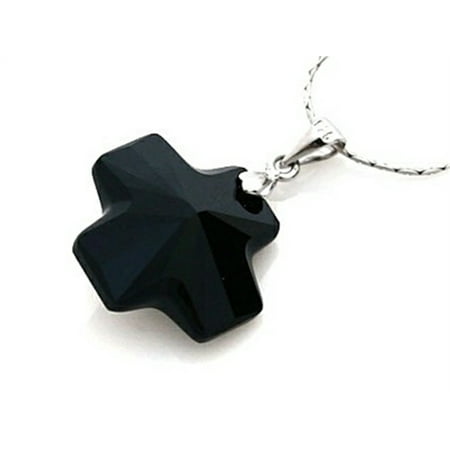 Finejewelers Sterling Silver Black Color Crystal Cross Pendant Necklace made with Swarovski Elements on 18 Inch Chai