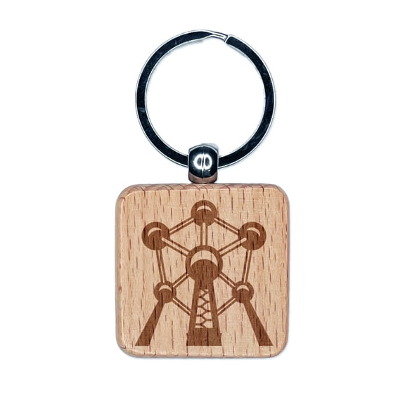 Atomium Museum Brussels Belgium Square Keychain Charm Tag - Engraved Wood