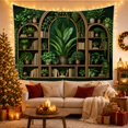 thumbnail image 3 of Symmetrical Botanical Bookshelf Design in a Lush Setting, Serene Cottagecore for Plant Lovers, Wood Shelf Wall Art, Housewarming Gift, Tapestry Wall Hanging for Home Library and Dorm, 3 of 7