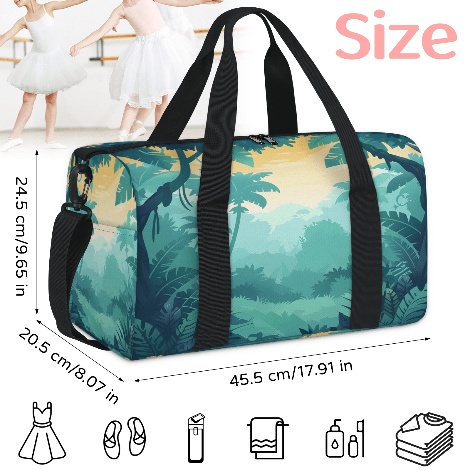 Herdesigns Green Forest Gym Bag for Women, Duffle Bag for Travel Sport, Tropical Tree Lightweight Waterproof Carry on Weekender Dance Yoga Workout Bags