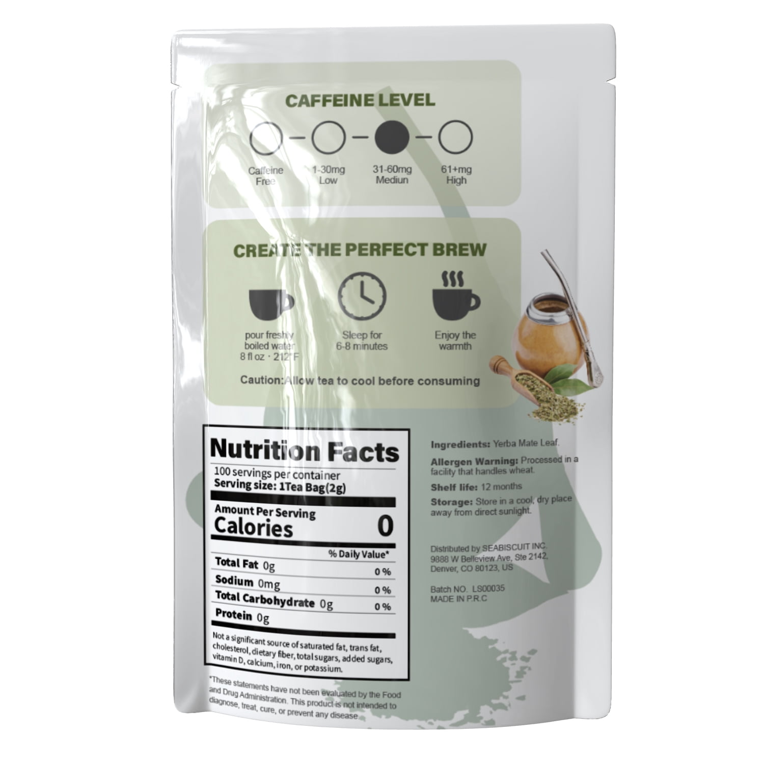 DIET COOKER Premium Organic Yerba Mate Tea Bags –100 Count Natural Energy & Detox Herbal Tea, Coffee Alternative, Kosher, Non-GMO, Gluten-Free, Unsmoked Bulk Bags, Yerba Mate Supplement
