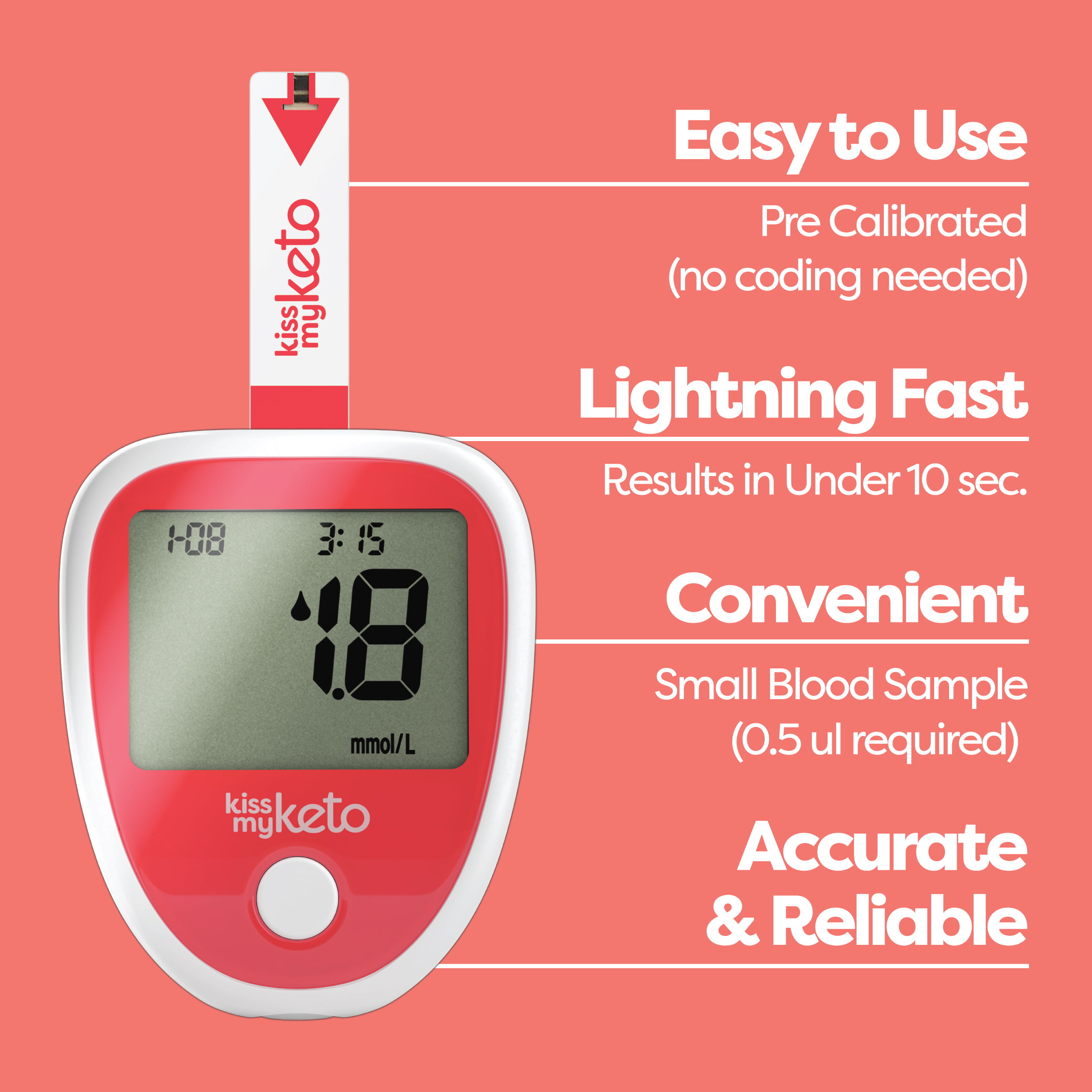 Kiss My Keto Blood Ketone Monitor — Complete Starter Kit for Ketosis  Testing, Test Blood Ketone Level — Advanced Pre-Calibrated Keto Meter +  Accessories for Measuring Ketosis 