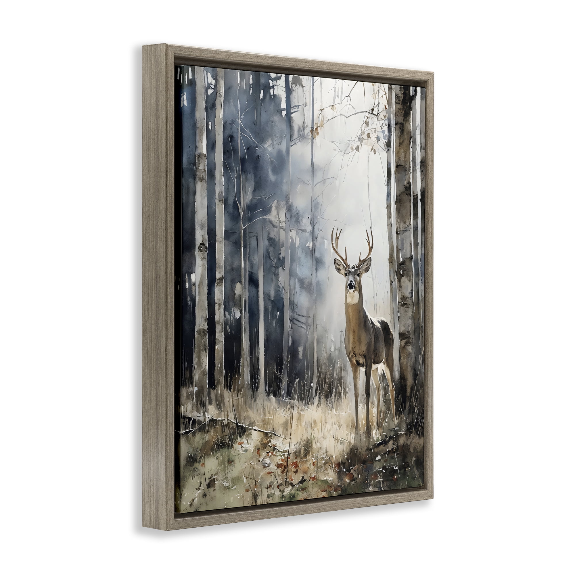 Stupell Industries Deer In The Woods Brown Framed Floater Canvas Wall Art, design by Franklyn Gregory