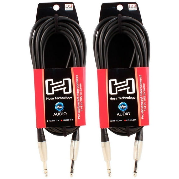 (2) Hosa HSS-020 20 Foot 1/4" TRS To 1/4" TRS Balanced Interconnect Audio Cables