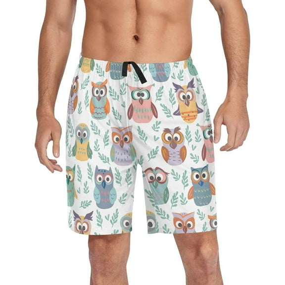 GZHJMY Owl Pajama Pants Short for Men, Lounge Pants Lightweight Men Pajama Bottoms with Drawstring Pockets, Christmas New Year Birthday Gifts, Large