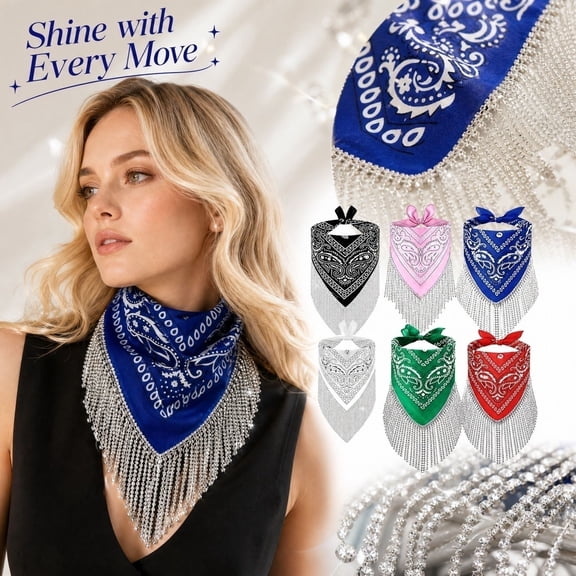 rhinestone bandana Fringe bandanas for women rhinestone bandana Western Bling Sparkly Bandanas 1 pack,One Size
