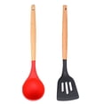 thumbnail image 1 of Juego de utensilios de madera de bambú del utensilio de cocina del silicón 2pcs - sistema del utensilio del silicón - utensilios de cocina del silicón SE del utensilio, 1 of 5