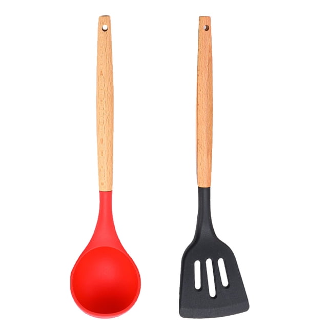 Juego de utensilios de madera de bambú del utensilio de cocina del silicón 2pcs - sistema del utensilio del silicón - utensilios de cocina del silicón SE del utensilio