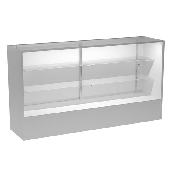 70" W x 38" H x 18" D - Full Vision Display Showcase, Reatil display case White Wooden Frame with LED