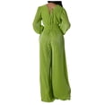 thumbnail image 4 of Yuyuzo Jumpsuits for Women Deep V Neck Long Sleeve Wrap Front Wide Leg Pants Party Rompers, 4 of 6