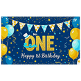 thumbnail image 2 of Blue Themed Happy 1st Birthday Backdrop Banner with Balloons Stars and Polka Dots Elements Party Decoration Photography Prop for Birthday Party Baby Shower Celebration Decor Background, 2 of 7