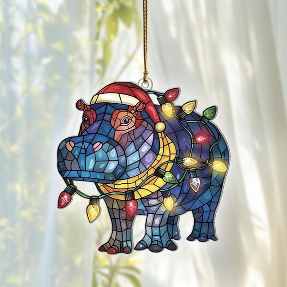 Hippo Acrylic Suncatcher, Hippo Christmas Ornaments, Hippo Decor, Hippo Gifts For Women Men, Hippo Ornament For Christmas Tree, Window Decor