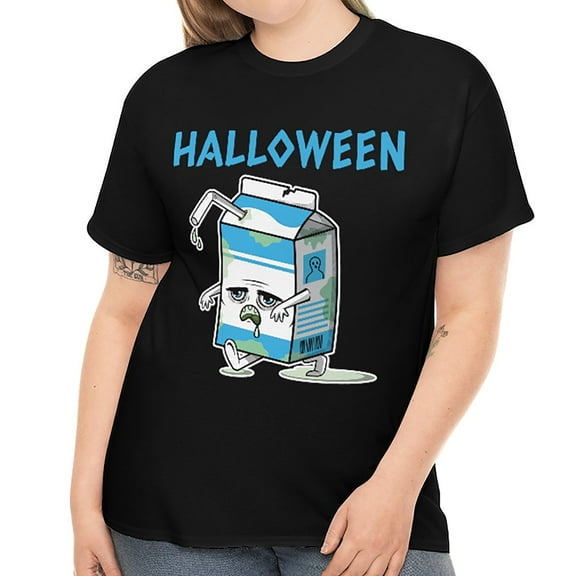 Mad Milk Halloween Shirts for Women Plus Size 1X 2X 3X 4X 5X Spooky Food Plus Size Halloween Costumes for Women