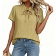 thumbnail image 6 of TGSLY Bow Tie Front Linen Tops for Women Lightweight Soft Keyhole Short Sleeve T-Shirts Dressy Casual Solid Color Breathable Crinkle Blouses XXXL, 6 of 8