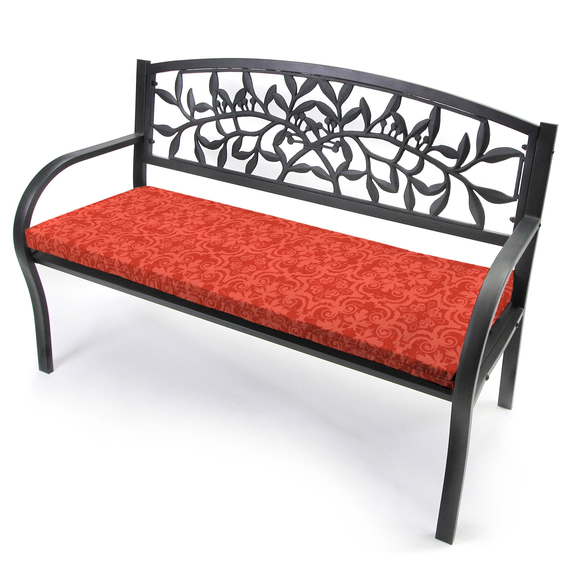 Jordan Manufacturing 59" x 16" Persimmon Red Medallion Rectangular Outdoor Settee Swing Bench Cushion with Ties