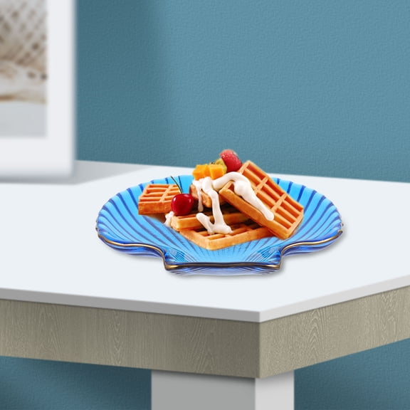 FENGGUIQU Sea Shell Shaped Platter Glass Blue 1Set Special Gatherings