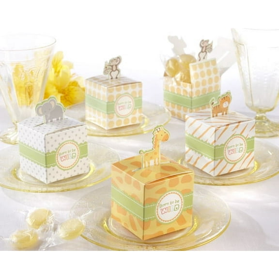 Charmed Born To Be Wild Safari Animal Favor Boxes for Baby Shower, 48 Pack