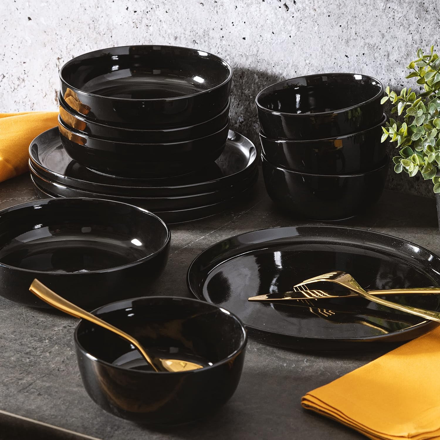 Gibson Home Oslo 12 Piece Porcelain Dinnerware Set - Black