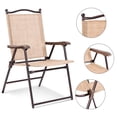 thumbnail image 6 of Topbuy 2-Piece Folding Outdoor Patio Chair Sling Back Camping Chair with Armrest & Pillow Beige & Tan, 6 of 10