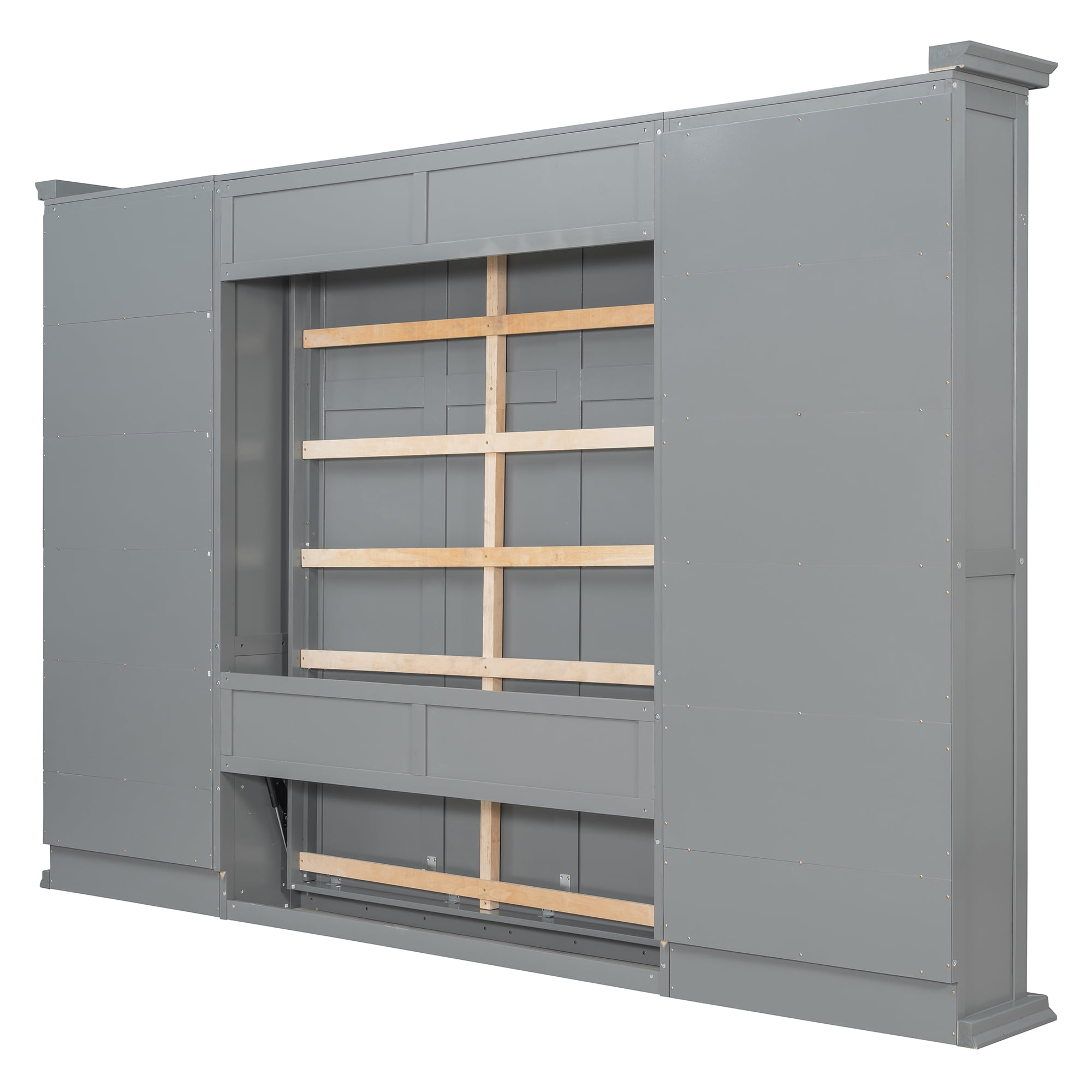 Queen Size Murphy Bed with Dual Sliding Storage Cabinets, 6-Tier Open Shelves, Space-Saving for Small Space, Guest Room