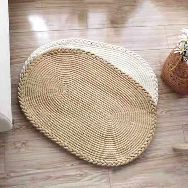 Alfombra tejida a mano ovalada, alfombra para dormitorio, alfombra tejida a mano de color puro, alfombra ovalada, características de vanguardia