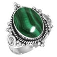 thumbnail image 1 of 925 Sterling Silver Ring For Women - Teens Green Natural Malachite Gemstone Silver Ring Size 12 May Birthstone Boho Silver Ring Size 12 Cocktail Party Gift For Sister 925 Silver Gemstone Jewelry, 1 of 6