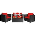 thumbnail image 5 of Gymax 8PCS Rattan Patio Conversation Set Outdoor Furniture Set w/ Red Cushions, 5 of 9