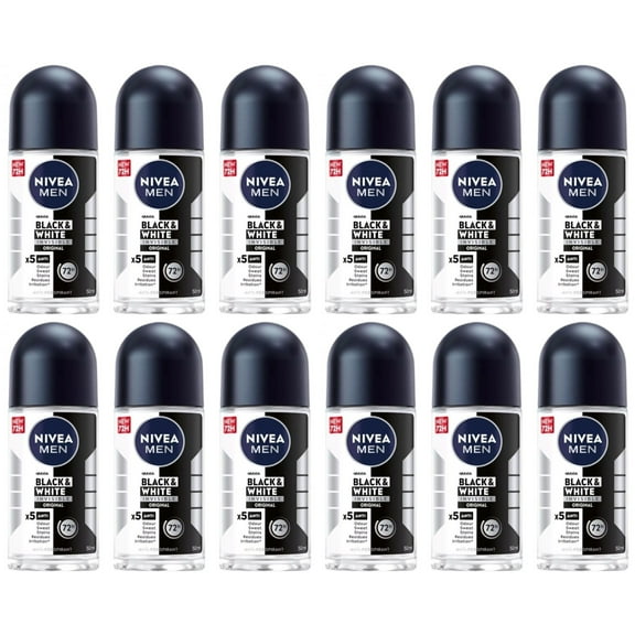 Nivea Men Invisible Black & White Deodorant Anti-Perspirant Roll-on Travel 12PK